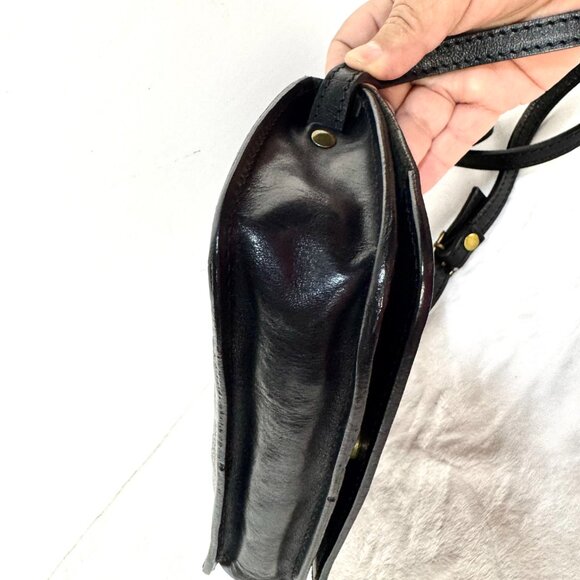 Vera Pelle Italian Black Leather Small Crossbody Purse Adjustable Strap Zipper - Picture 9 of 16